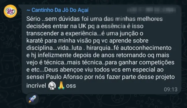 Depoimento de aluno no WhatsApp