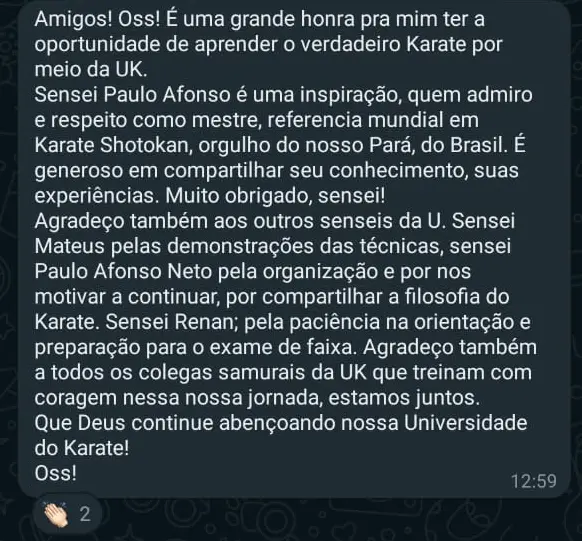 Depoimento de aluno no WhatsApp